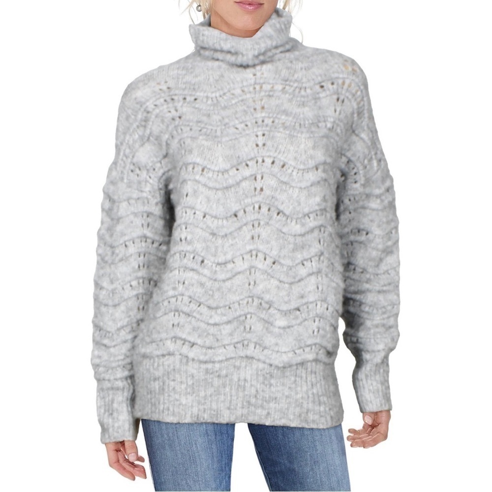 Stella + Lorenzo Womens Ziggy Cable Knit Cozy Turtleneck Sweater, Grey